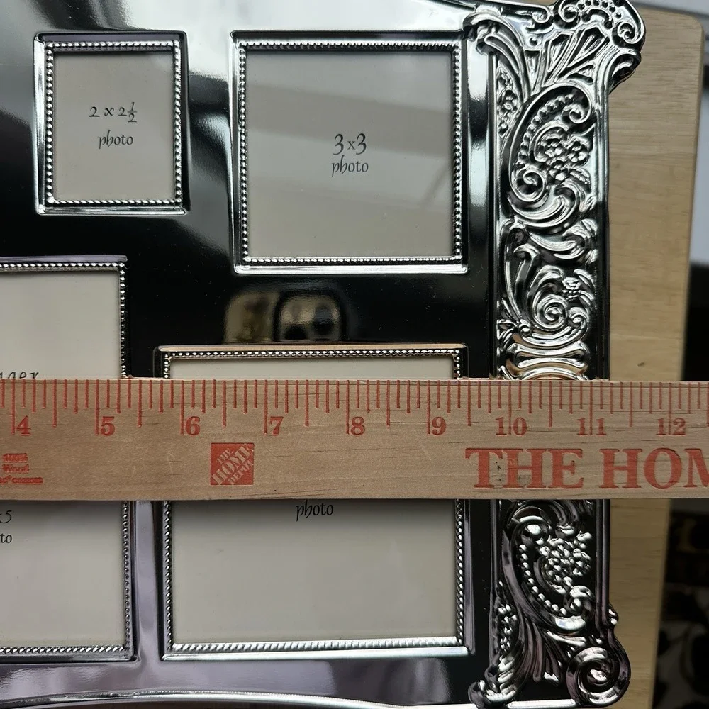 Godinger  5 Picture Collage Photo Frame 11x9.5 Inch Baroque Silver Plated NOS